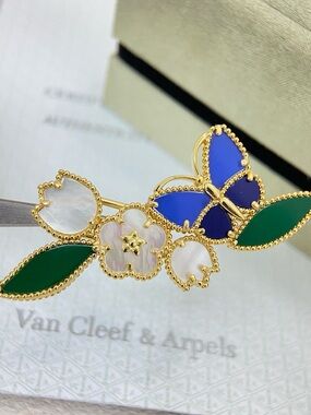Inspired Blue Butterfly and Green Leaf Floral Brooch